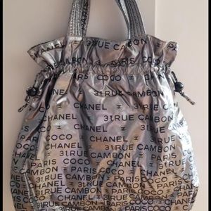 CHANEL METALLIC GRAY 31 RUE CAMBON NYLON BAG